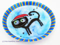 Fused Glass Plate Black Cat Santa