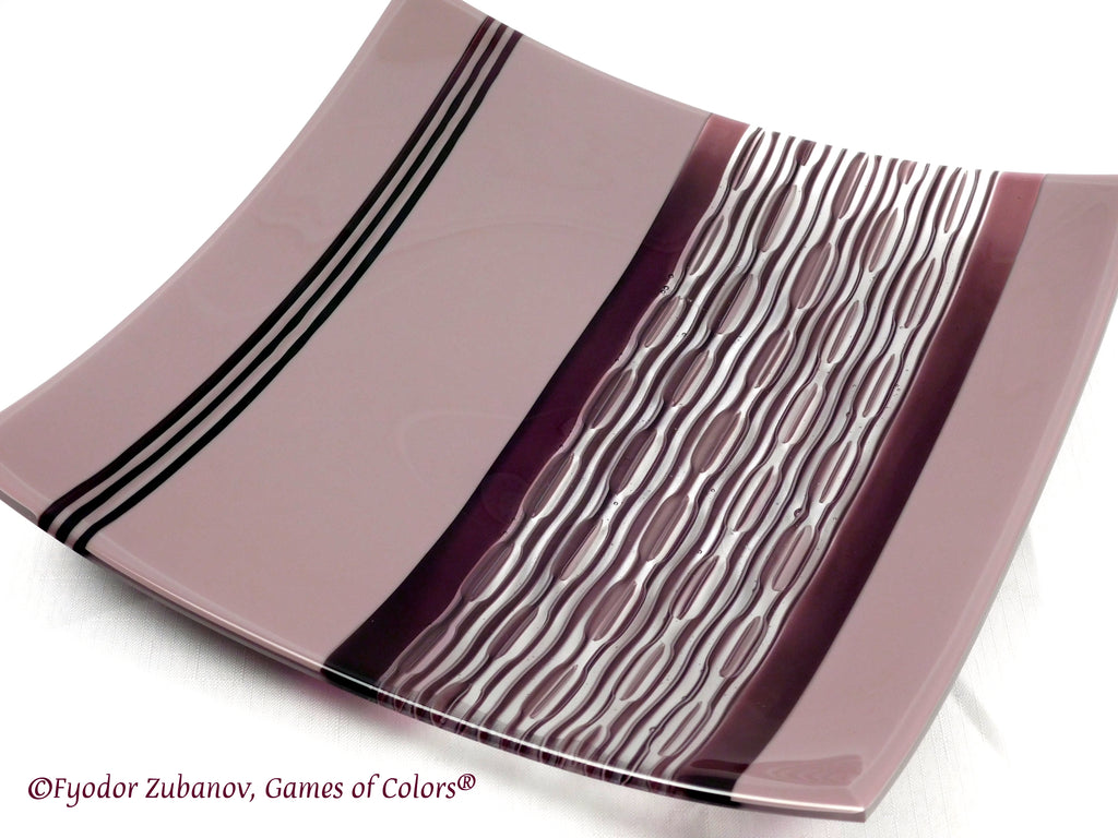 Fused glass plate Purple rain