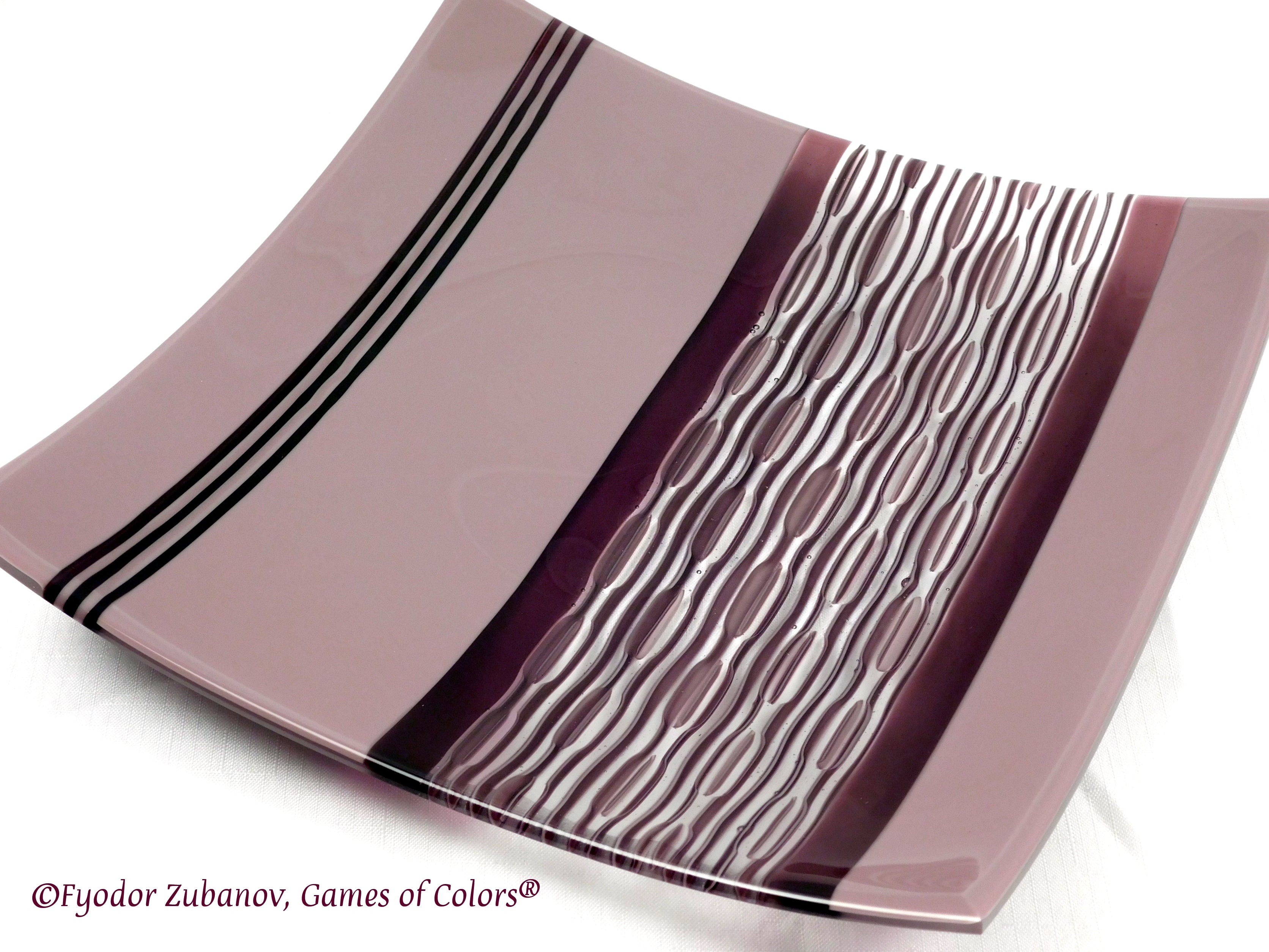 Fused glass plate Purple rain