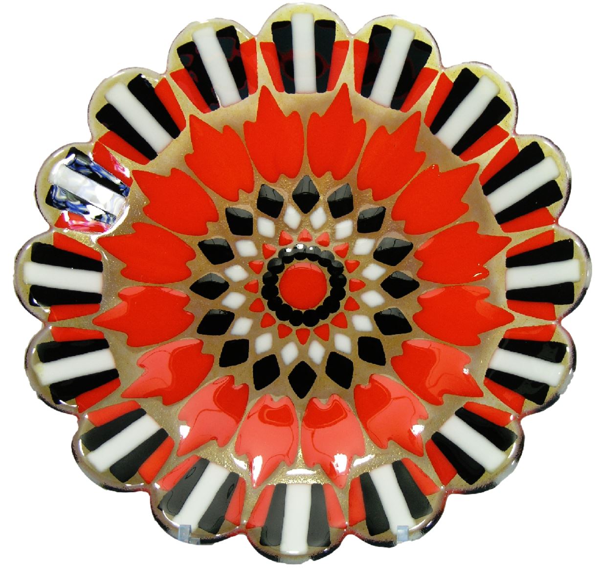 Fused Glass Plate Black and Orange Art Deco