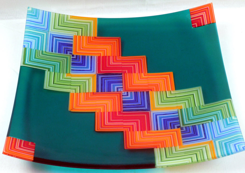 Fused glass plate A Joyful way. Teal