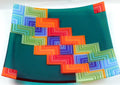 Fused glass plate A Joyful way. Teal