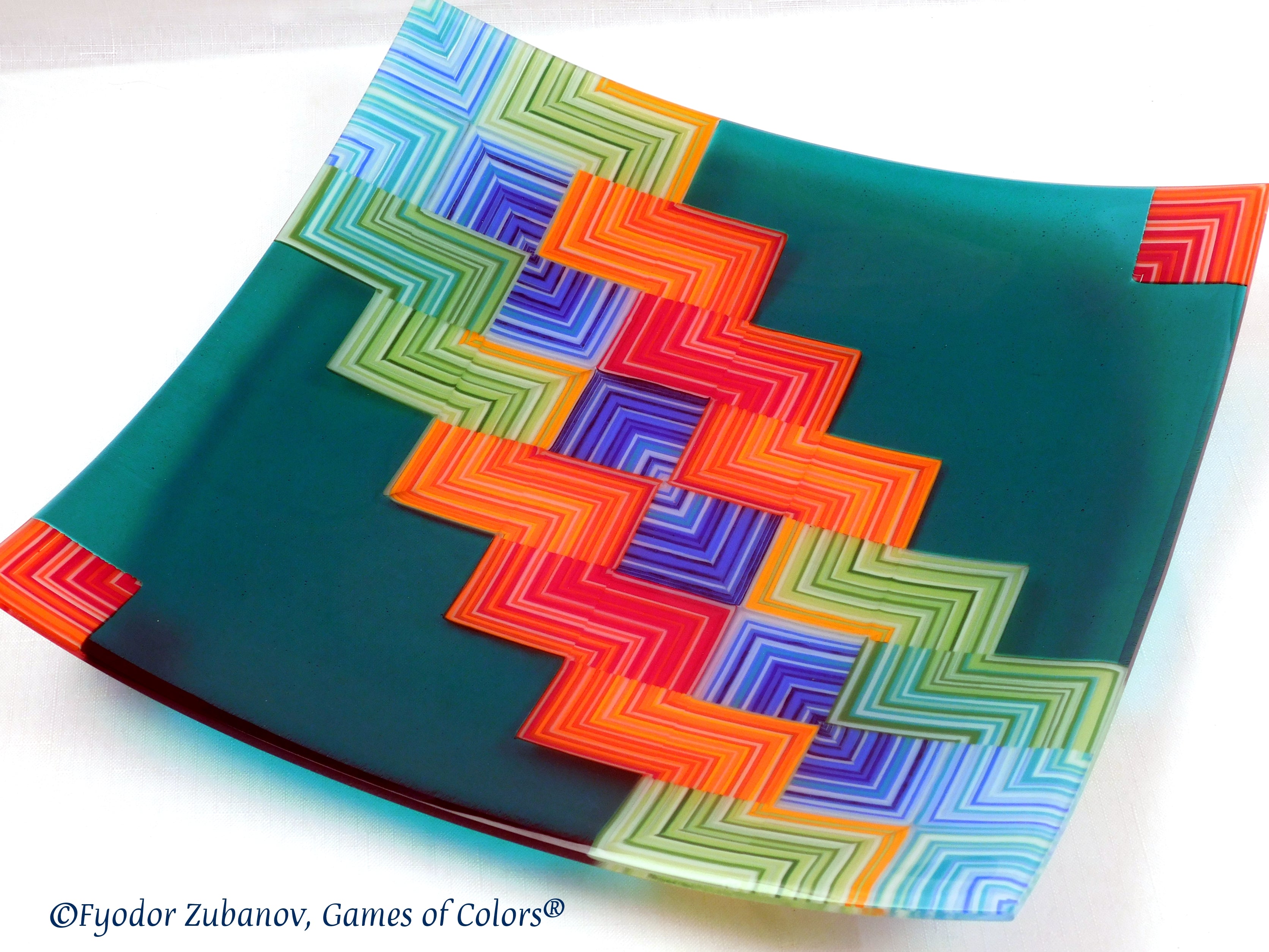 Fused glass plate A Joyful way. Teal