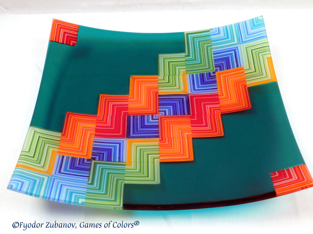 Fused glass plate A Joyful way. Teal