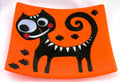 Fused Glass Plate: Black Cat on Orange