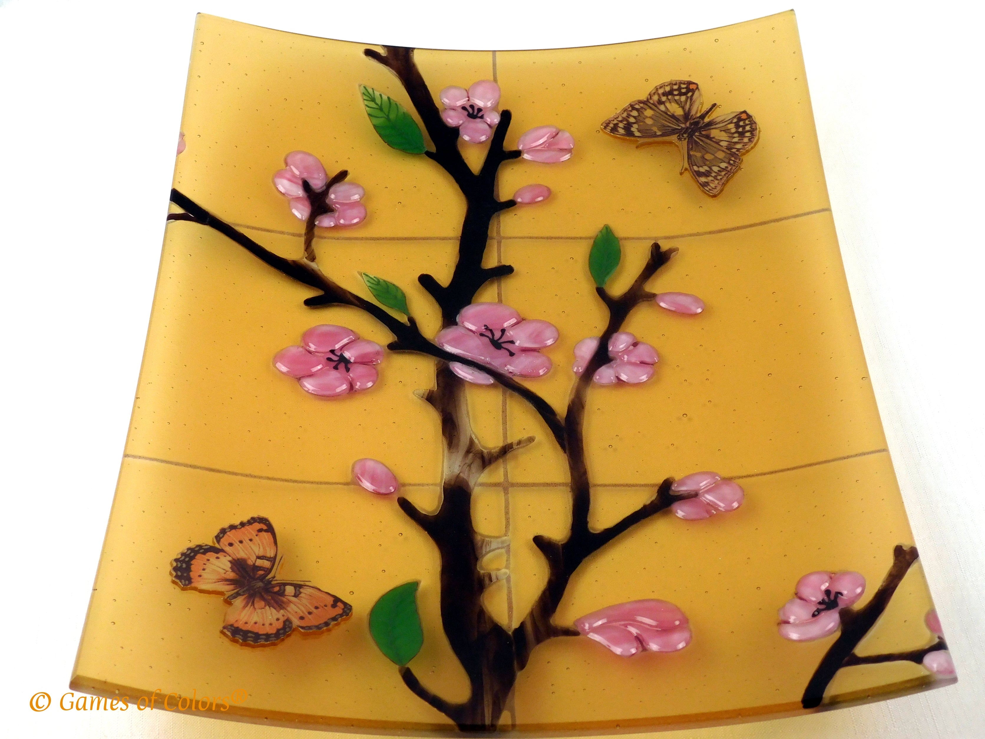 Fused glass plate Sakura