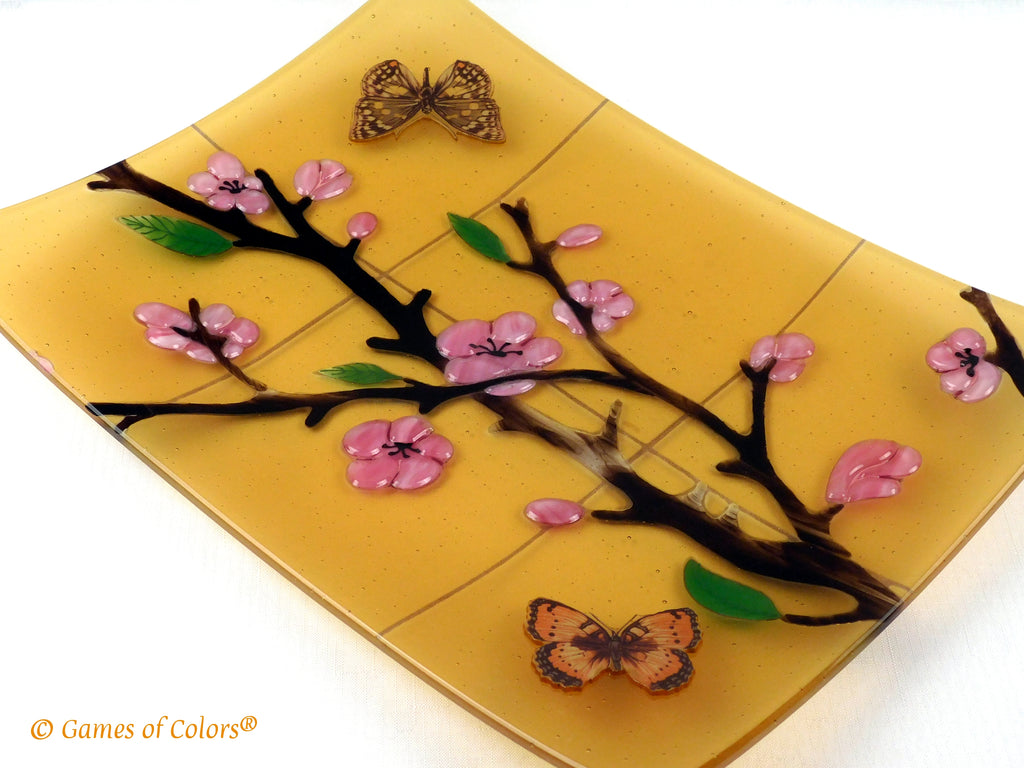 Fused glass plate Sakura