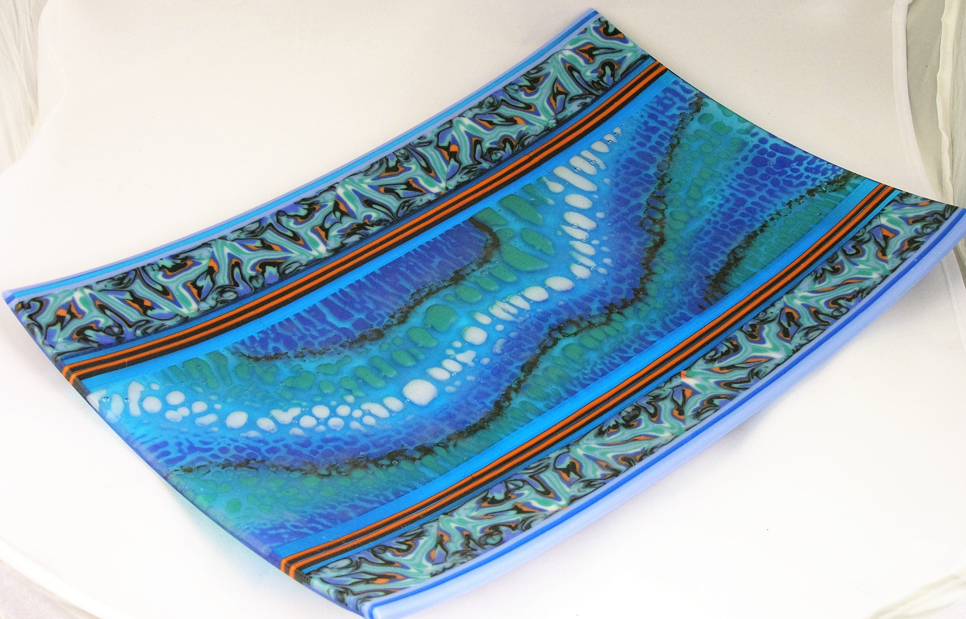 Fused Glass Plate Turquoise-Blue fantasy