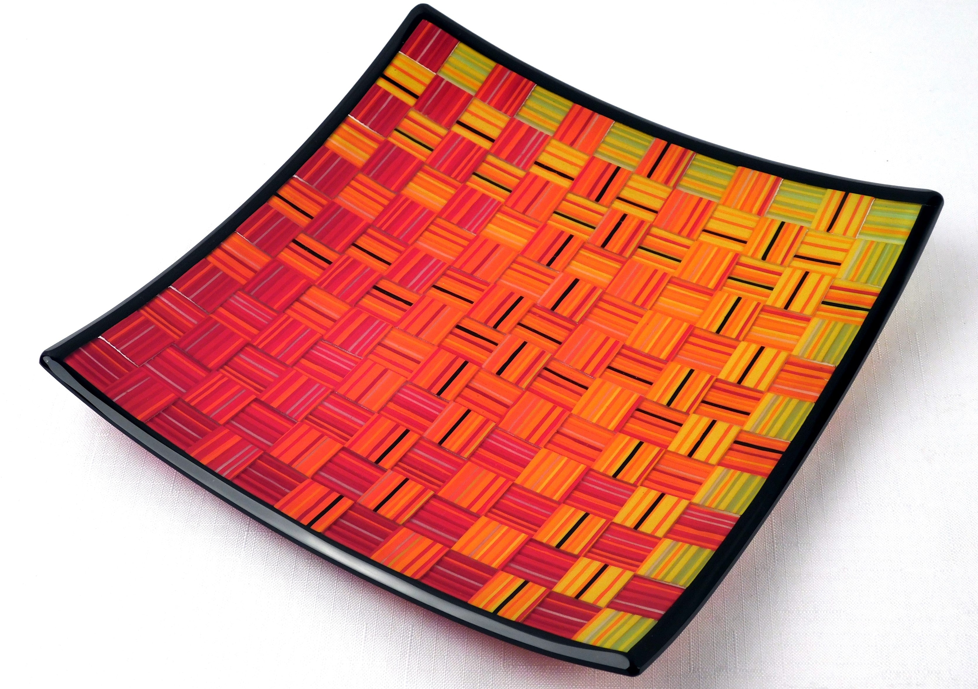 Fused glass plate Woven ribbons: Fall