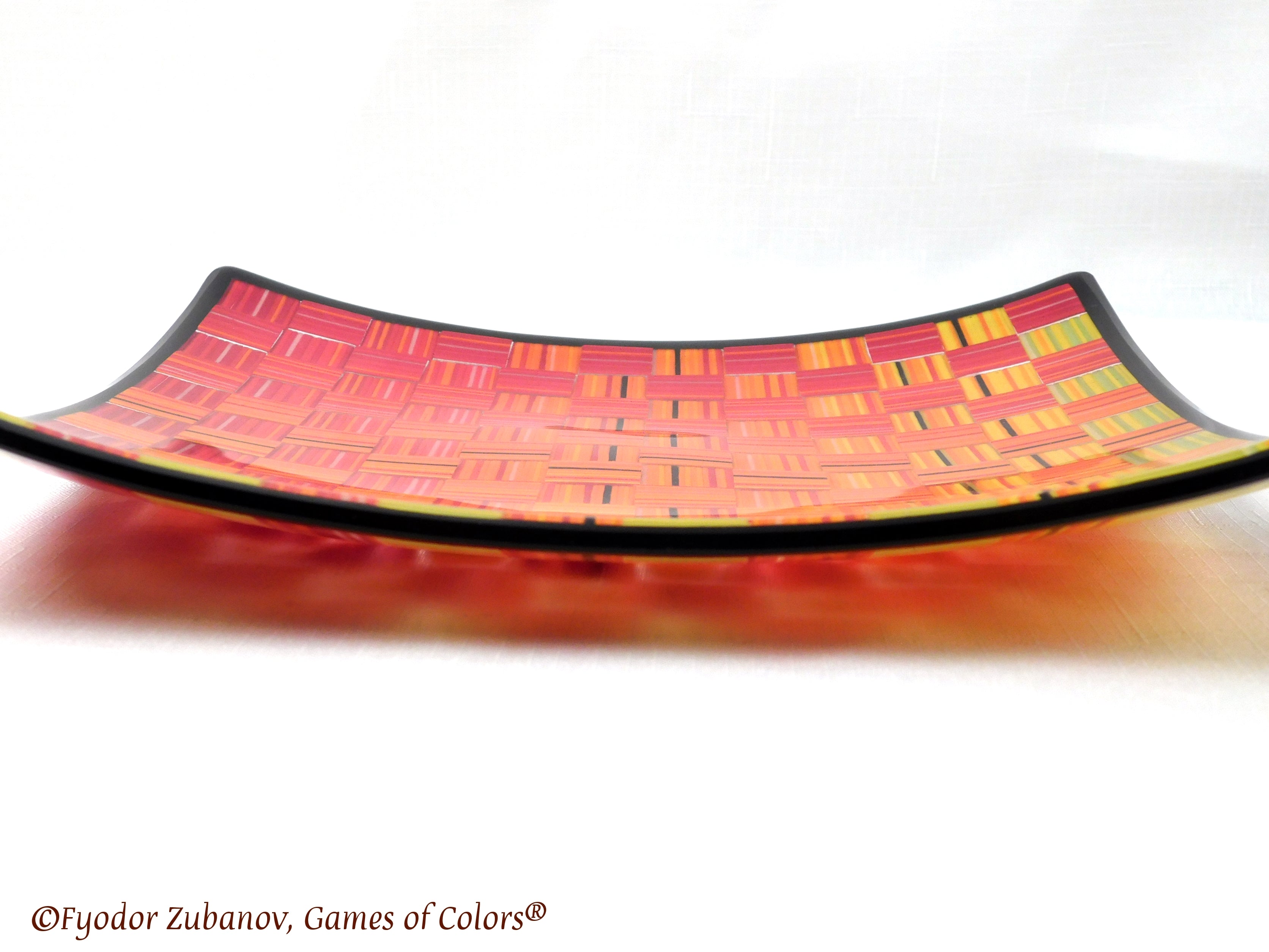 Fused glass plate Woven ribbons: Fall