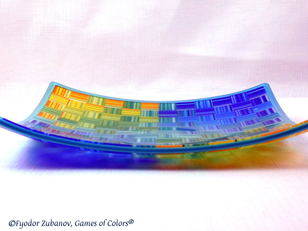 Fused glass plate Woven ribbons: Summer