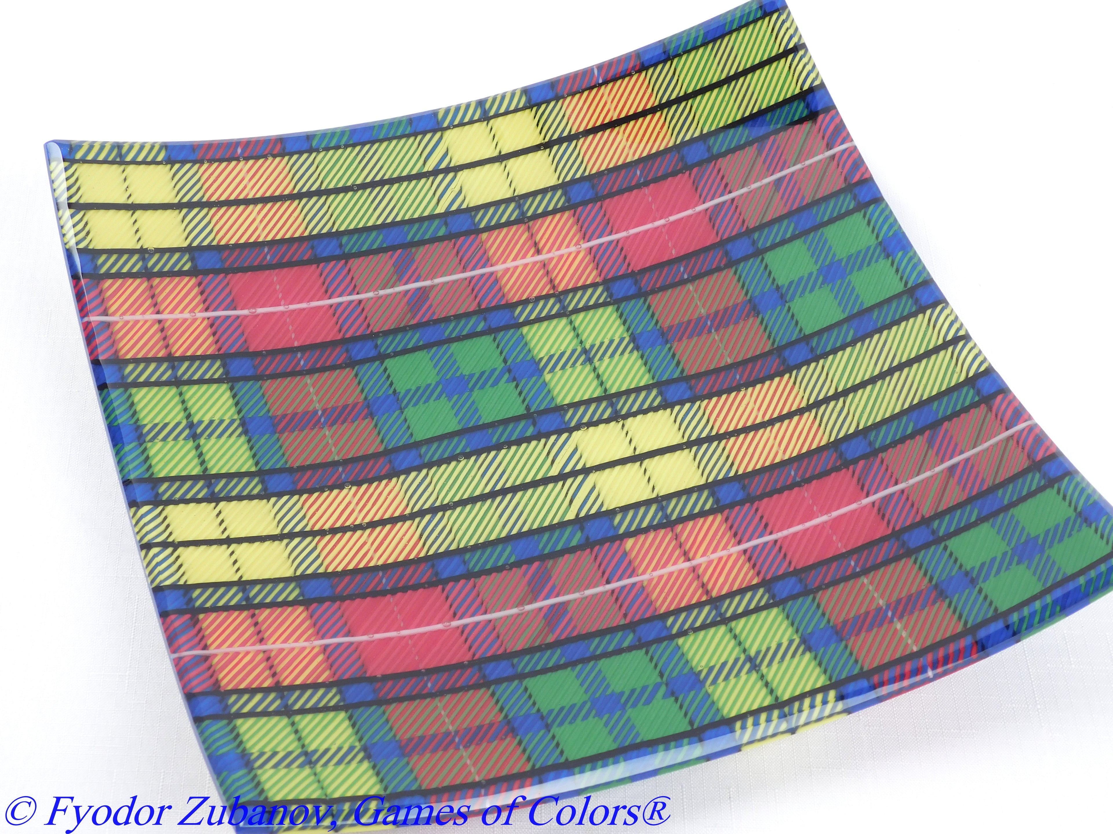 Fused glass plate Buchanan tartan