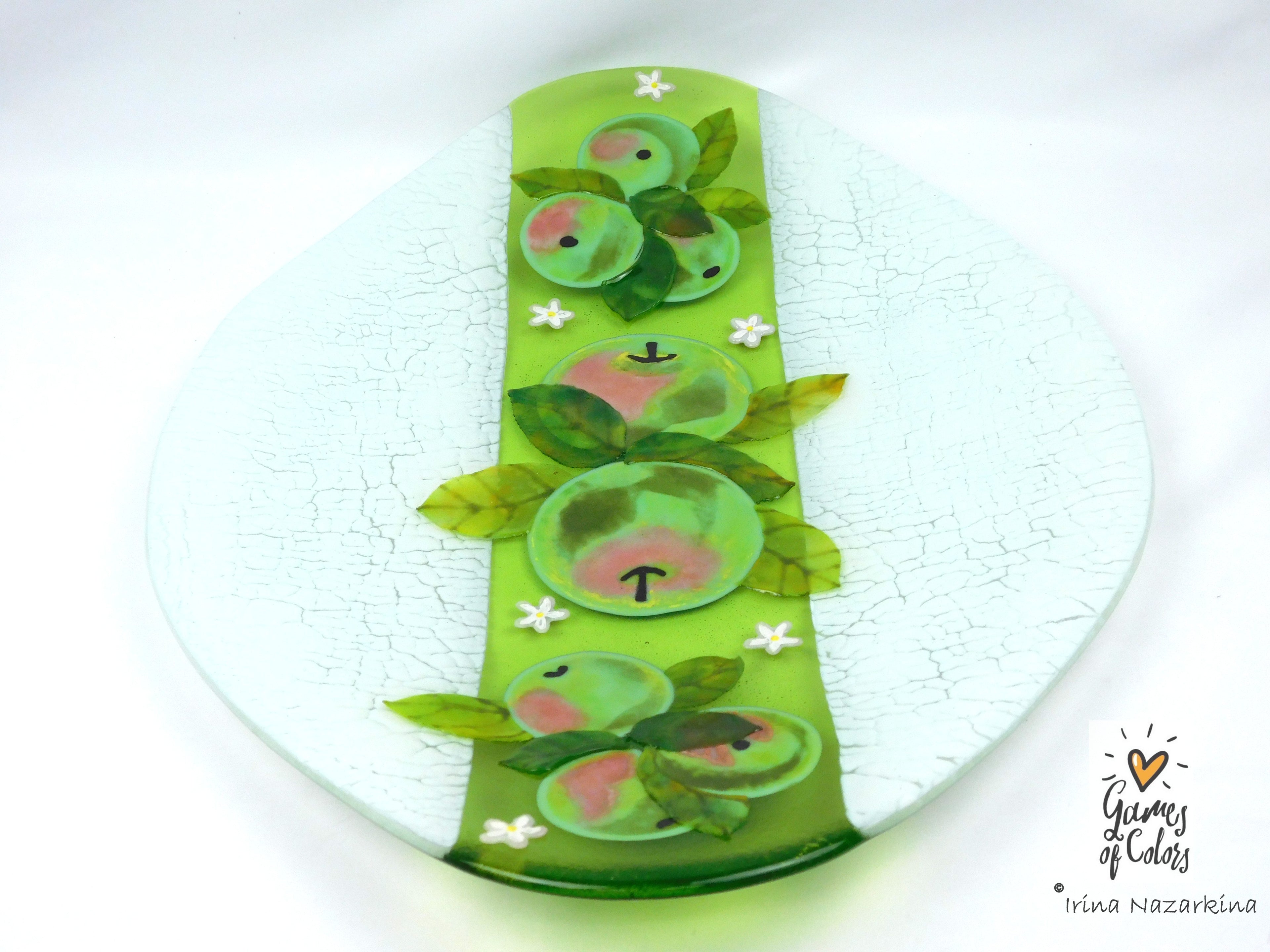 Fused glass plate Apples