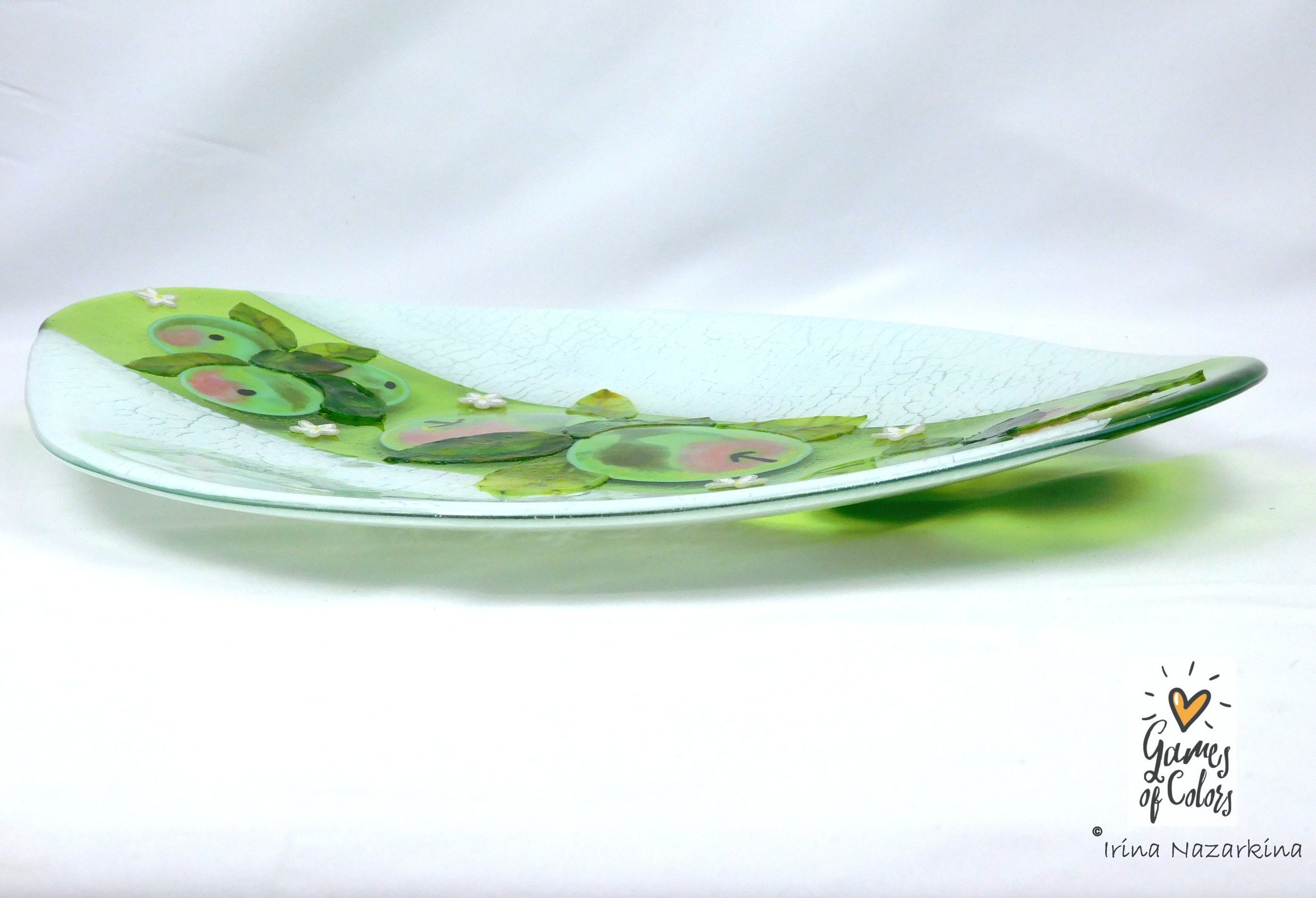 Fused glass plate Apples