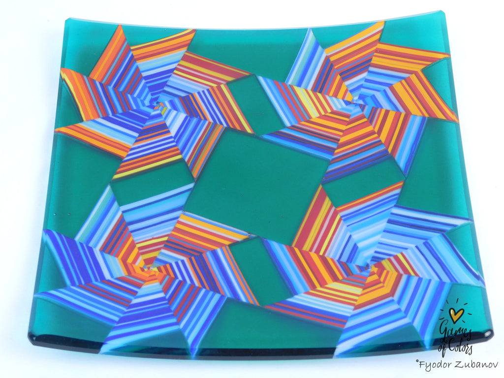 Vortex Bloom plate—Teal Starweave