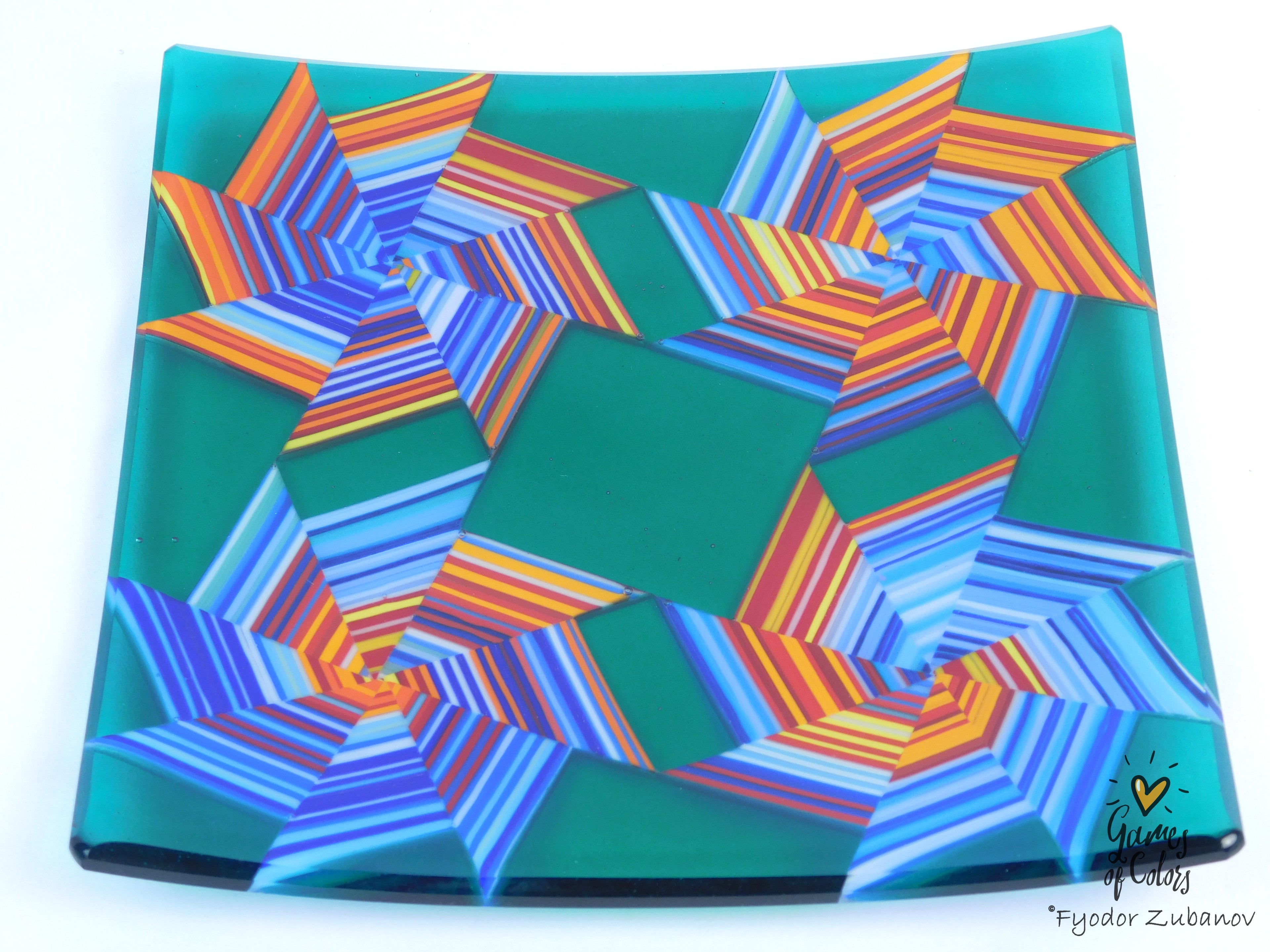 Vortex Bloom plate—Teal Starweave