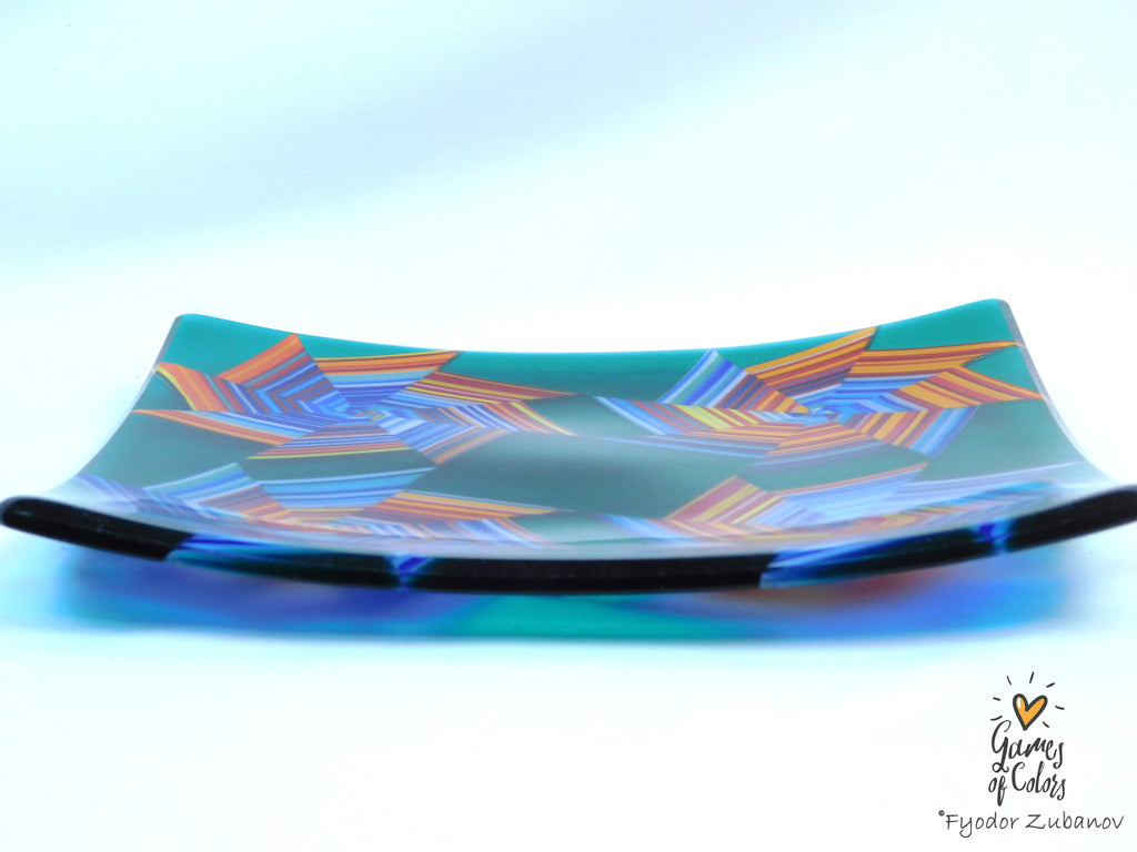 Vortex Bloom plate—Teal Starweave