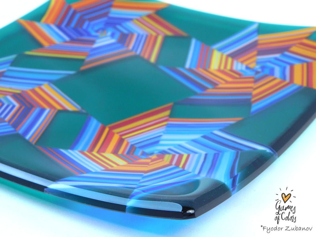 Vortex Bloom plate—Teal Starweave