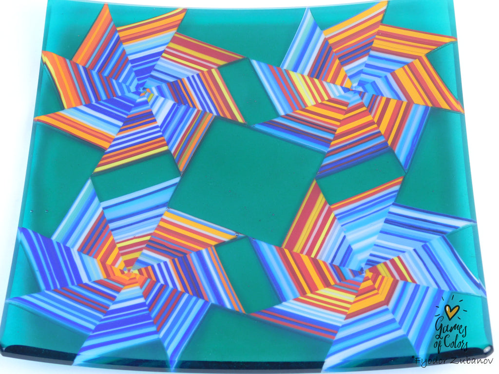 Vortex Bloom plate—Teal Starweave