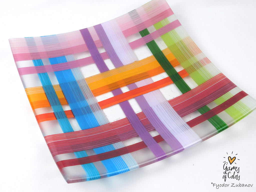Threads of Elegance — Translucent Fused Glass Plate