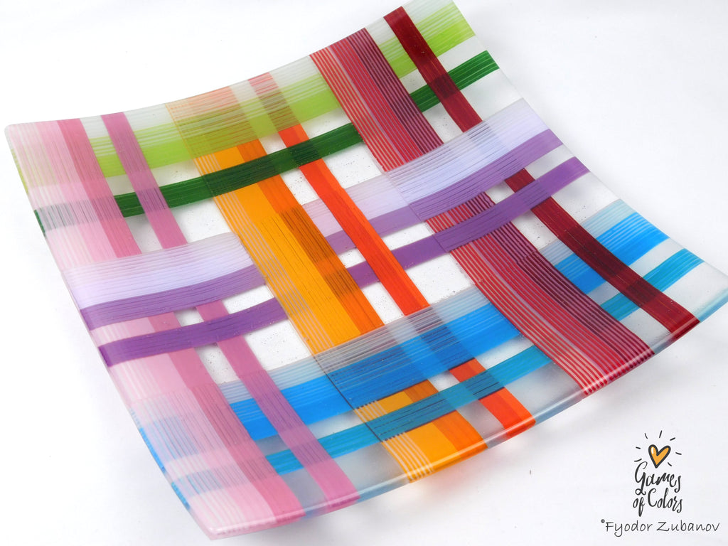 Threads of Elegance — Translucent Fused Glass Plate