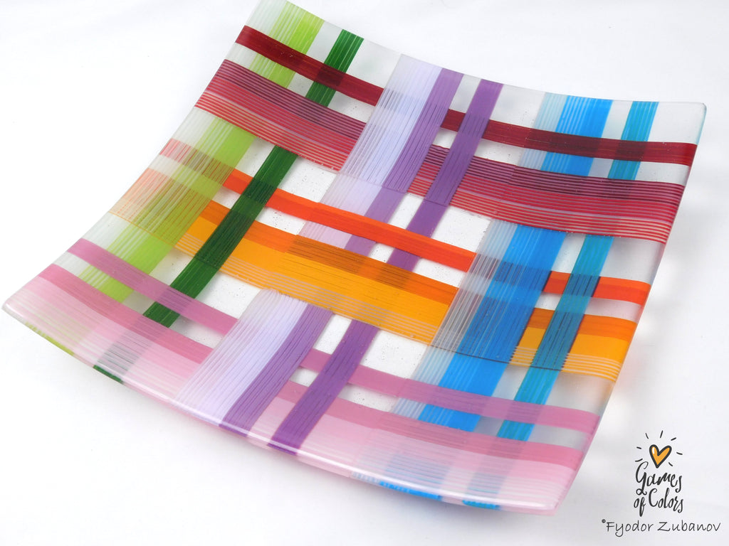 Threads of Elegance — Translucent Fused Glass Plate