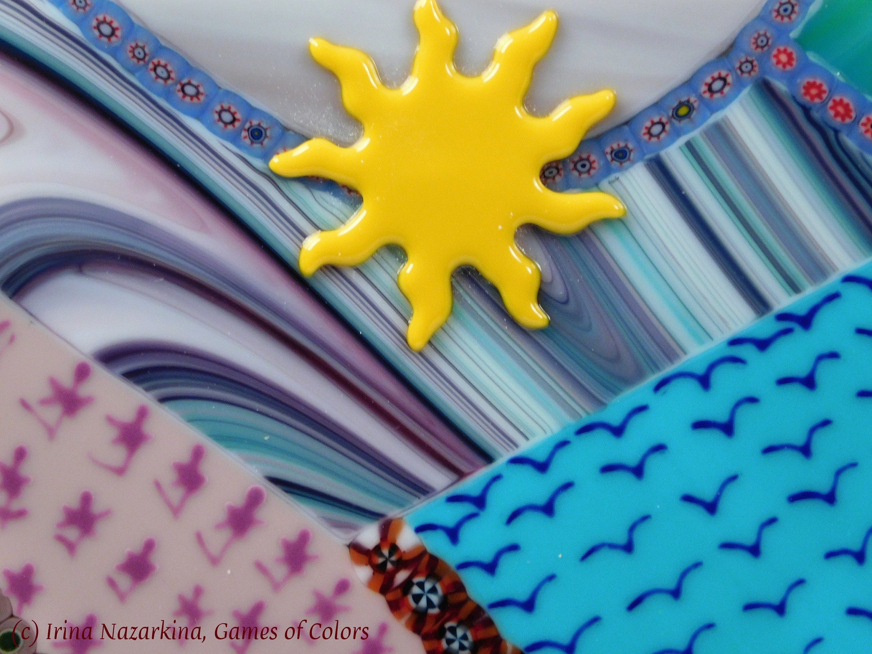 A decorative fused glass art object "Valley of Light" | room accent | wall art | glass art | mixed media art | murrini