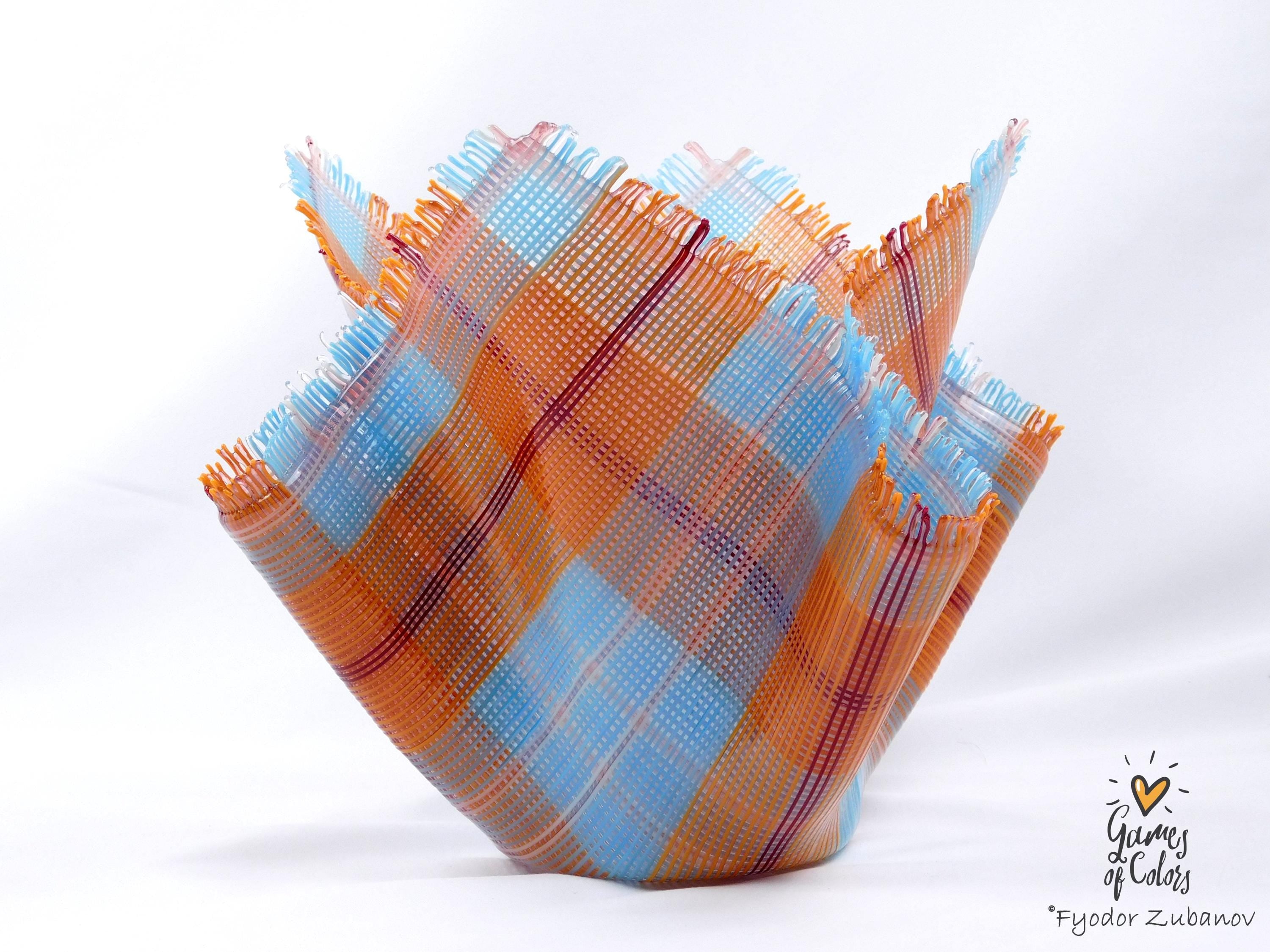 A fused glass decorative vase "Whispered Weave"