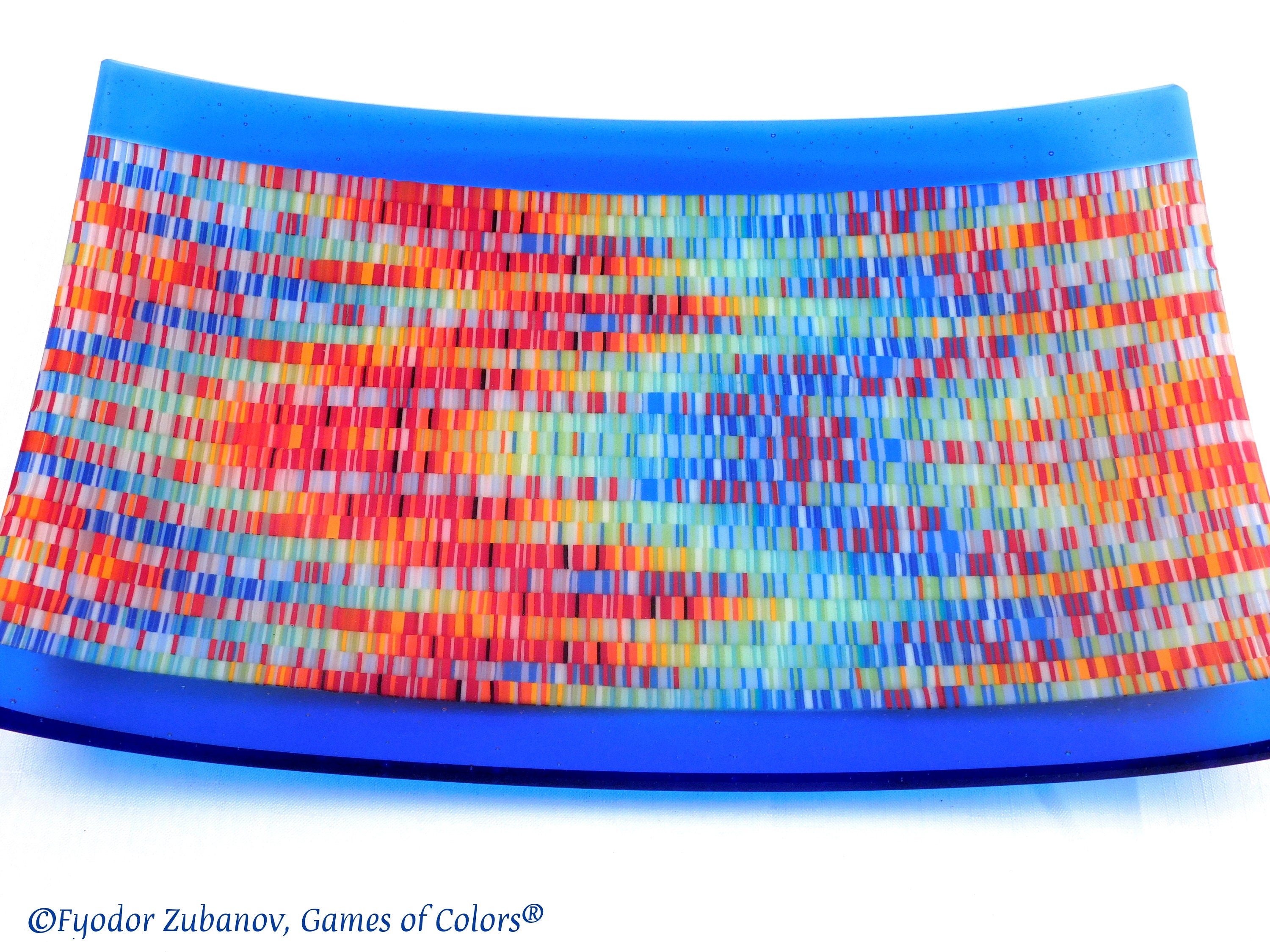 Fused Glass Tapestry Platter: Rectangular Art Glass Tray (16x12 inches)