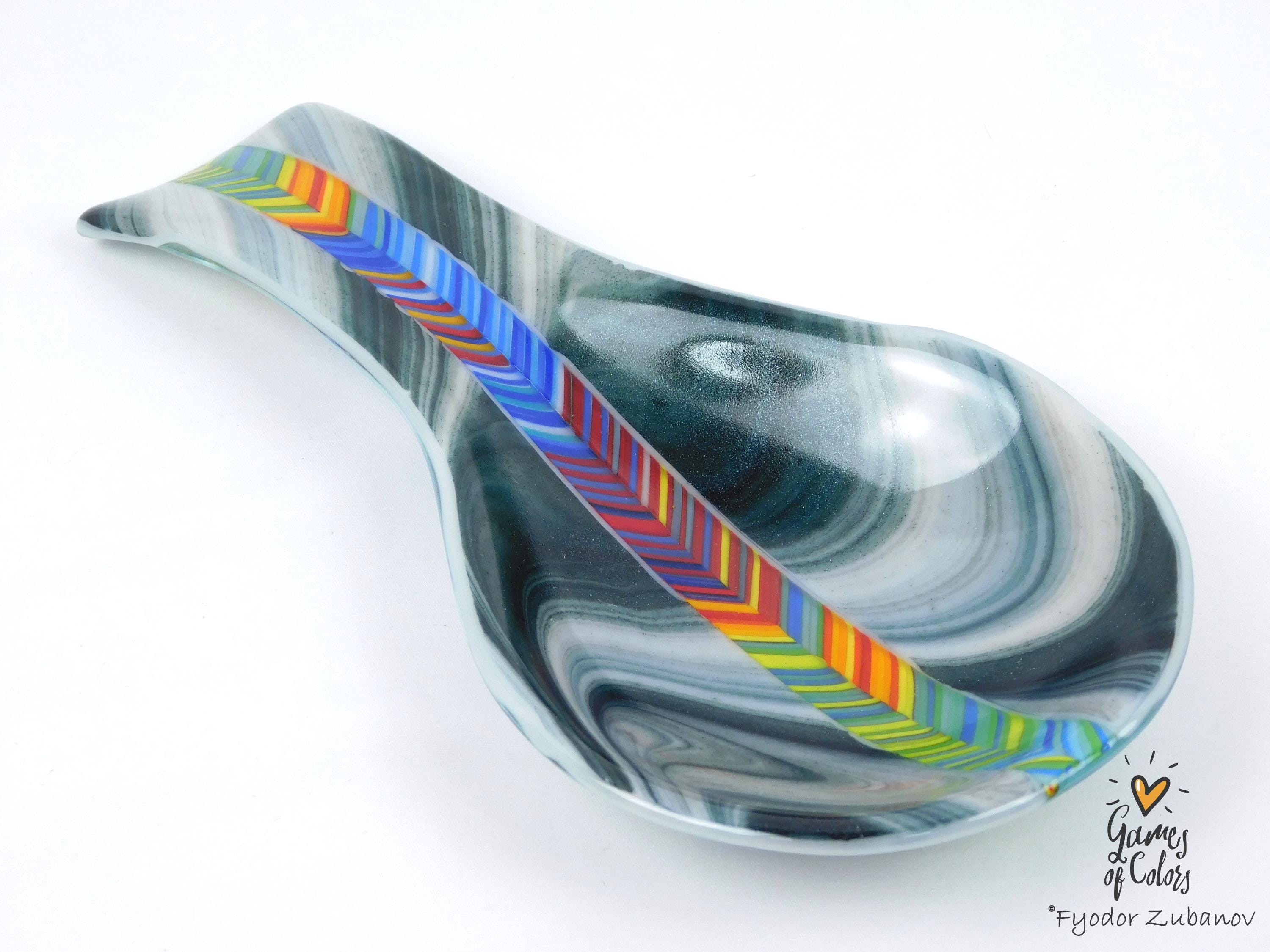 A fused glass decorative spoon rest "Ocean Whisper"