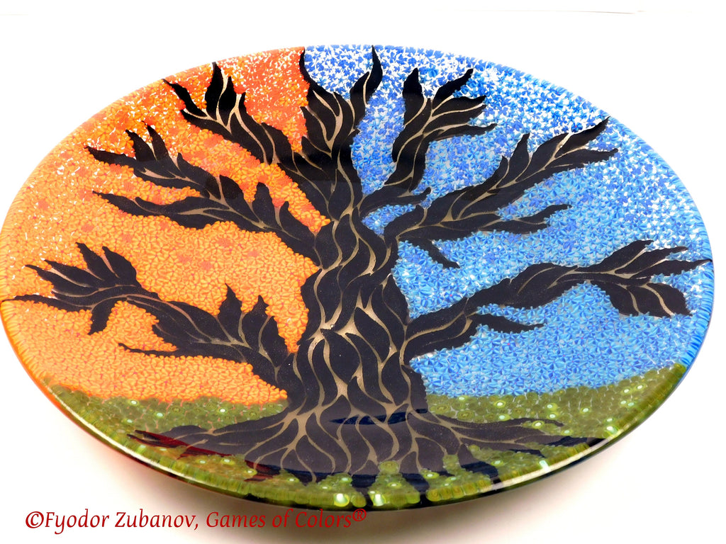 Fused Glass Tree of Life Platter: Decorative Centerpiece (15.5")