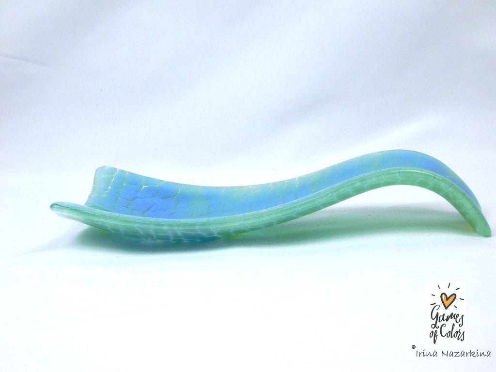 Fused glass spoon rest Pastel Refuge; Soft Blue‑Green Kitchen Art