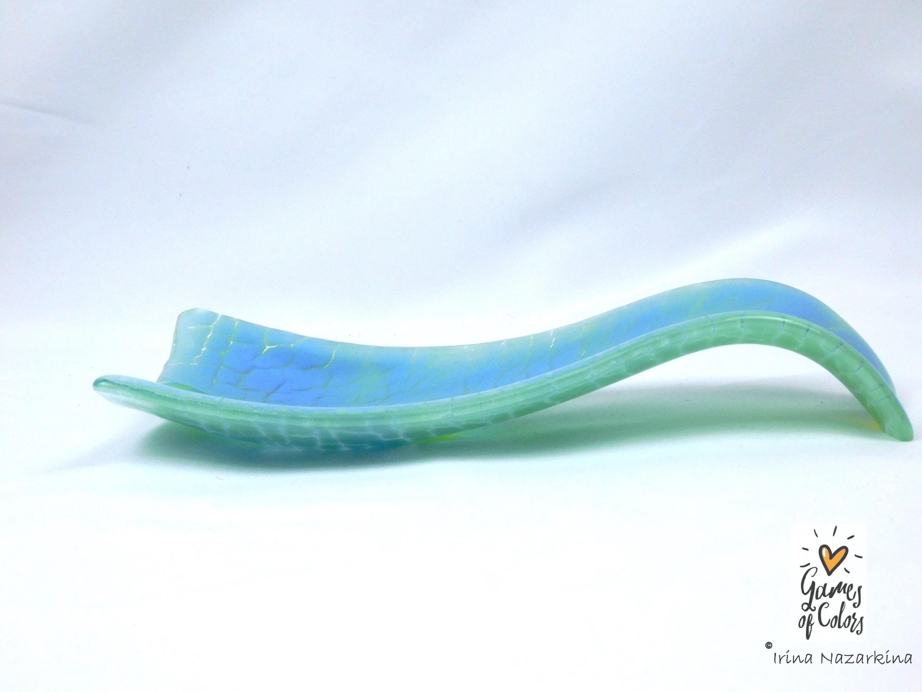 Fused glass spoon rest Pastel Refuge; Soft Blue‑Green Kitchen Art