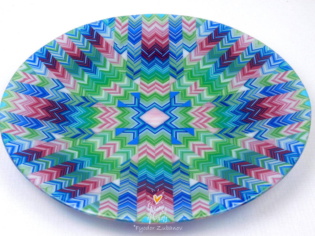 Fused Glass Platter: Pink Burst Chevron Decorative Tray