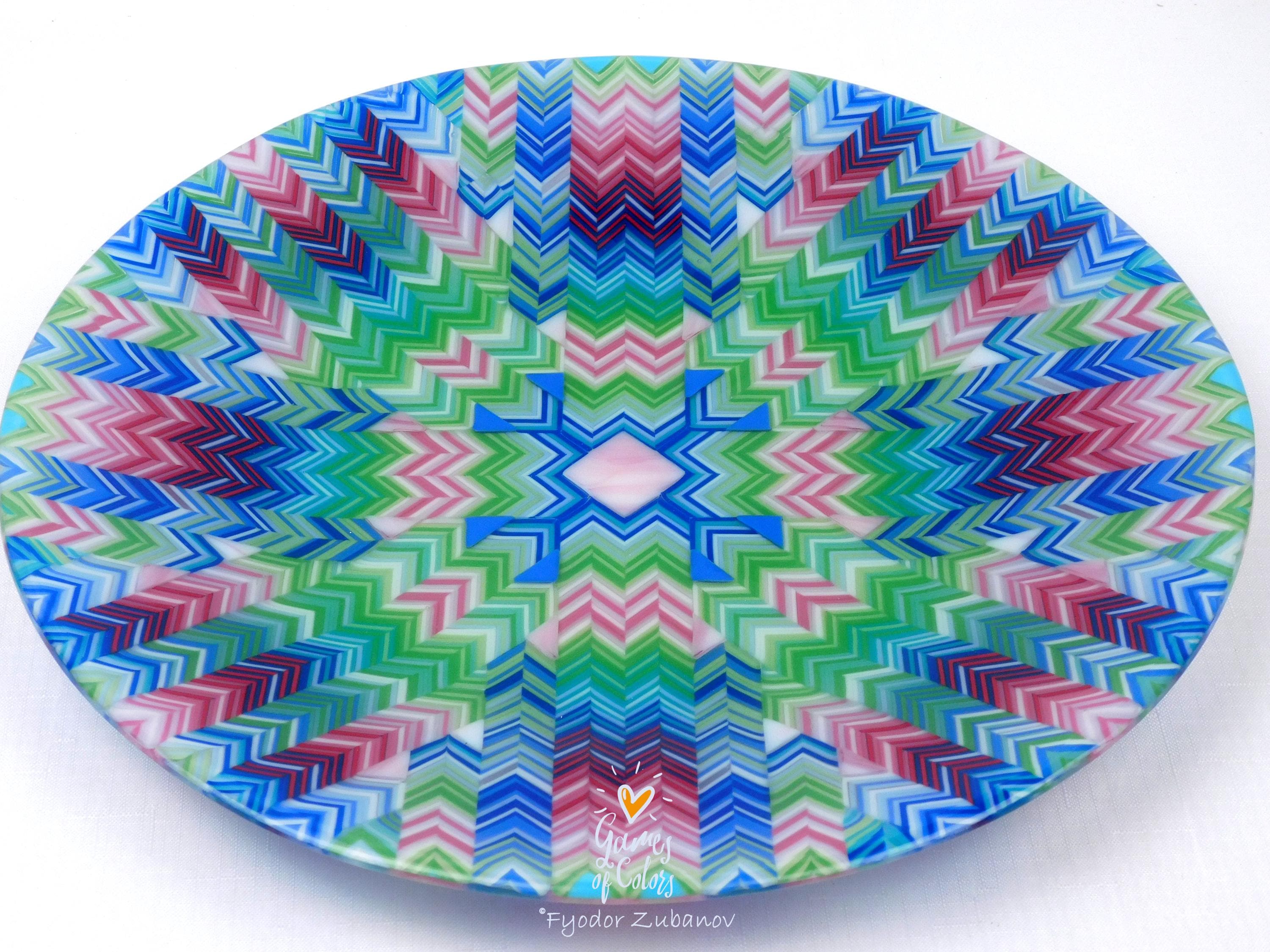 Fused Glass Platter: Pink Burst Chevron Decorative Tray