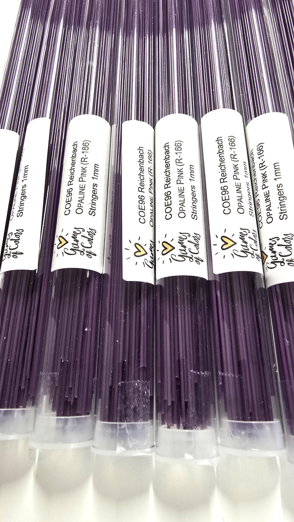 COE96 straight glass stringers, 1mm, Opaline Pink Opal, R-166