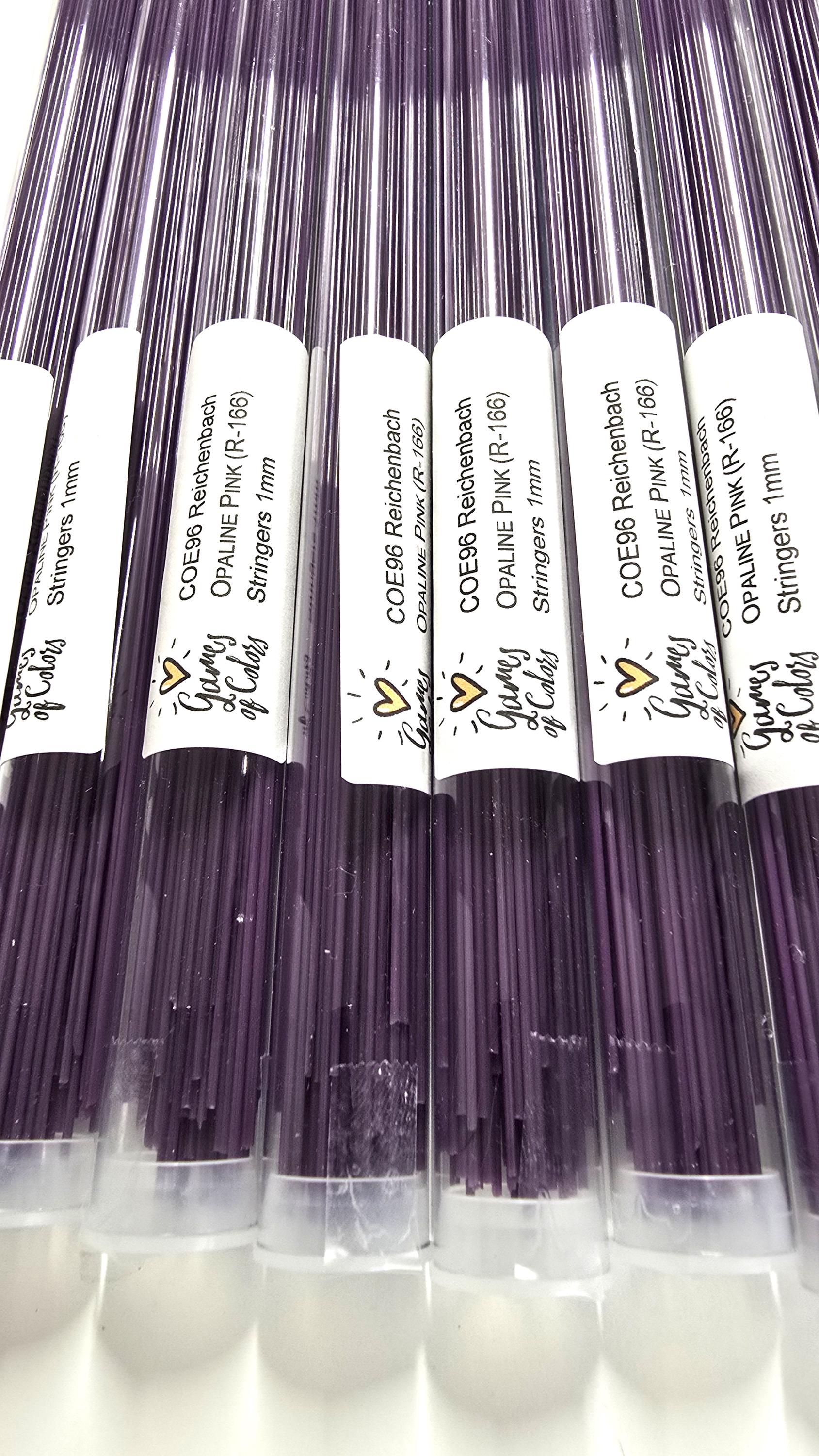 COE96 straight glass stringers, 1mm, Opaline Pink Opal, R-166