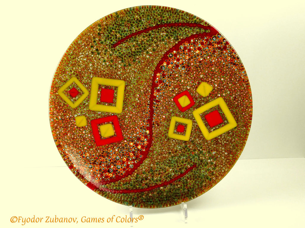 Fused Glass Platter: Amber Mill Murrine Centerpiece (15.5")