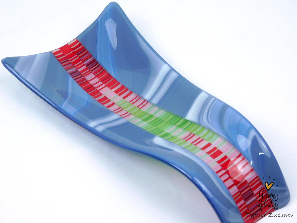 A fused glass decorative spoon rest "Lilac Ridge"