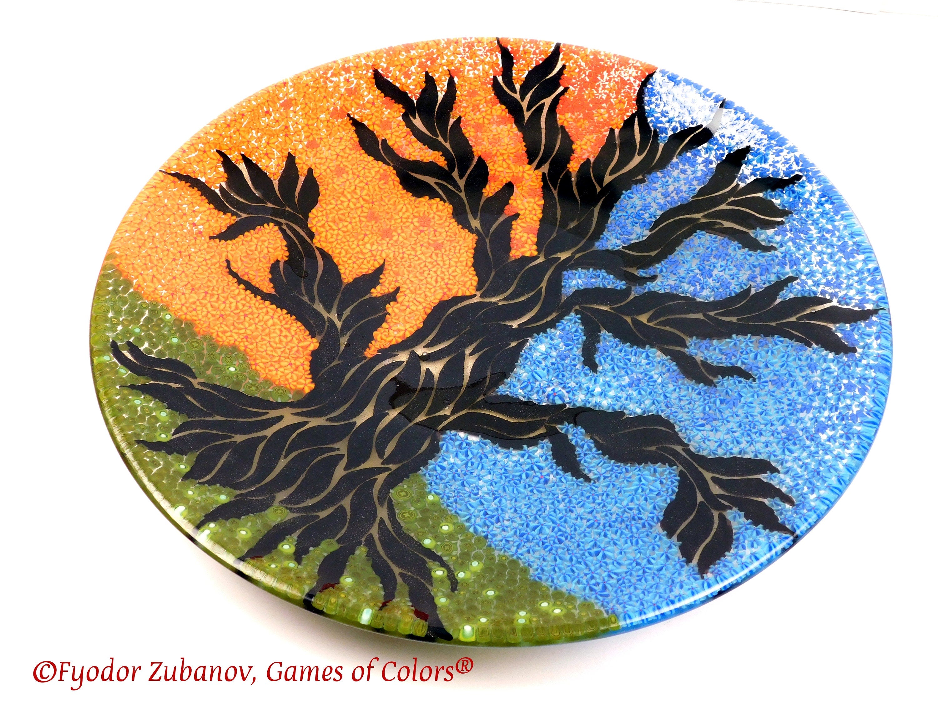Fused Glass Tree of Life Platter: Decorative Centerpiece (15.5")