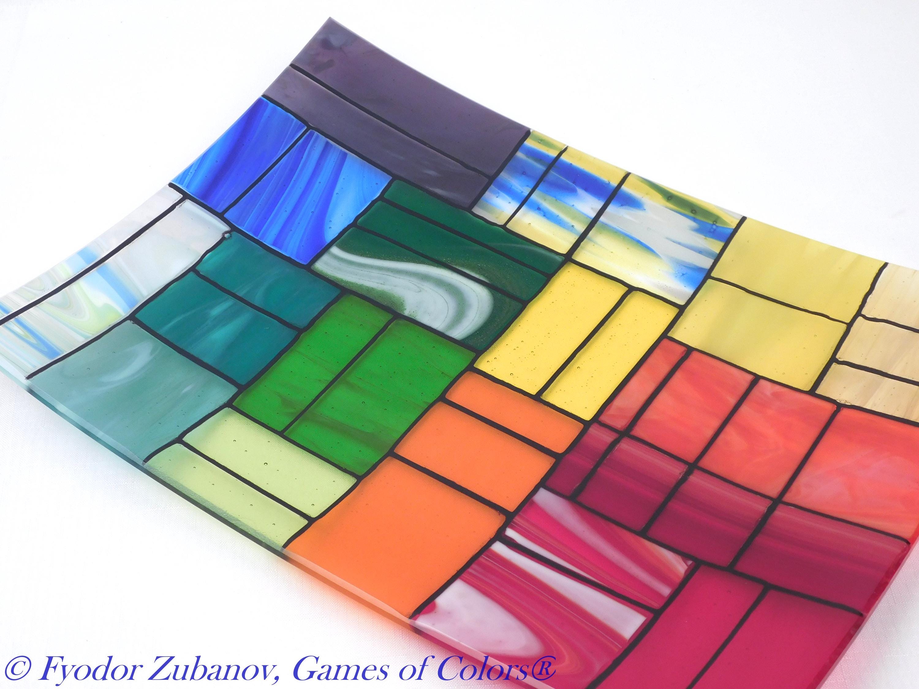Fused Glass Platter: Rectangular Colorful Centerpiece, Made in USA (11.5 x 16 inches)