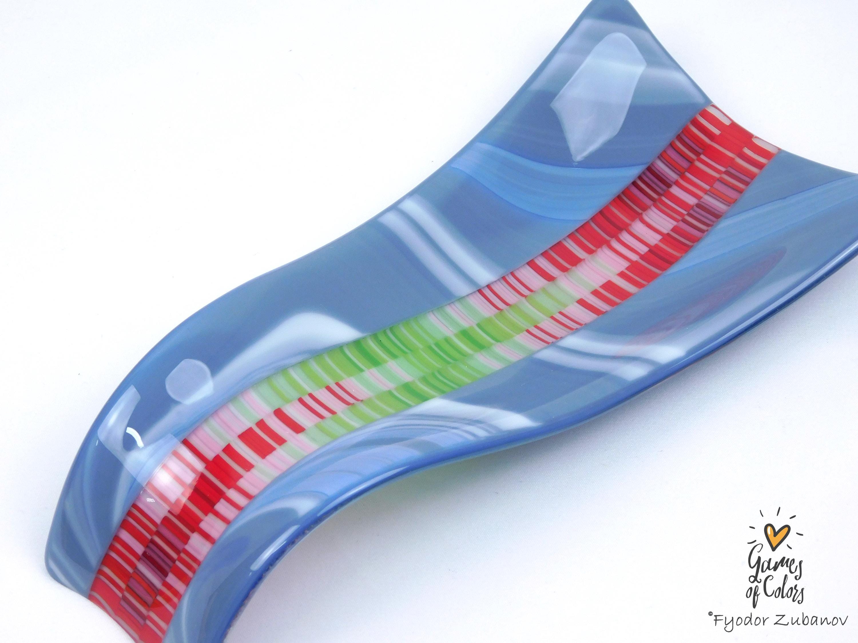 A fused glass decorative spoon rest "Lilac Ridge"