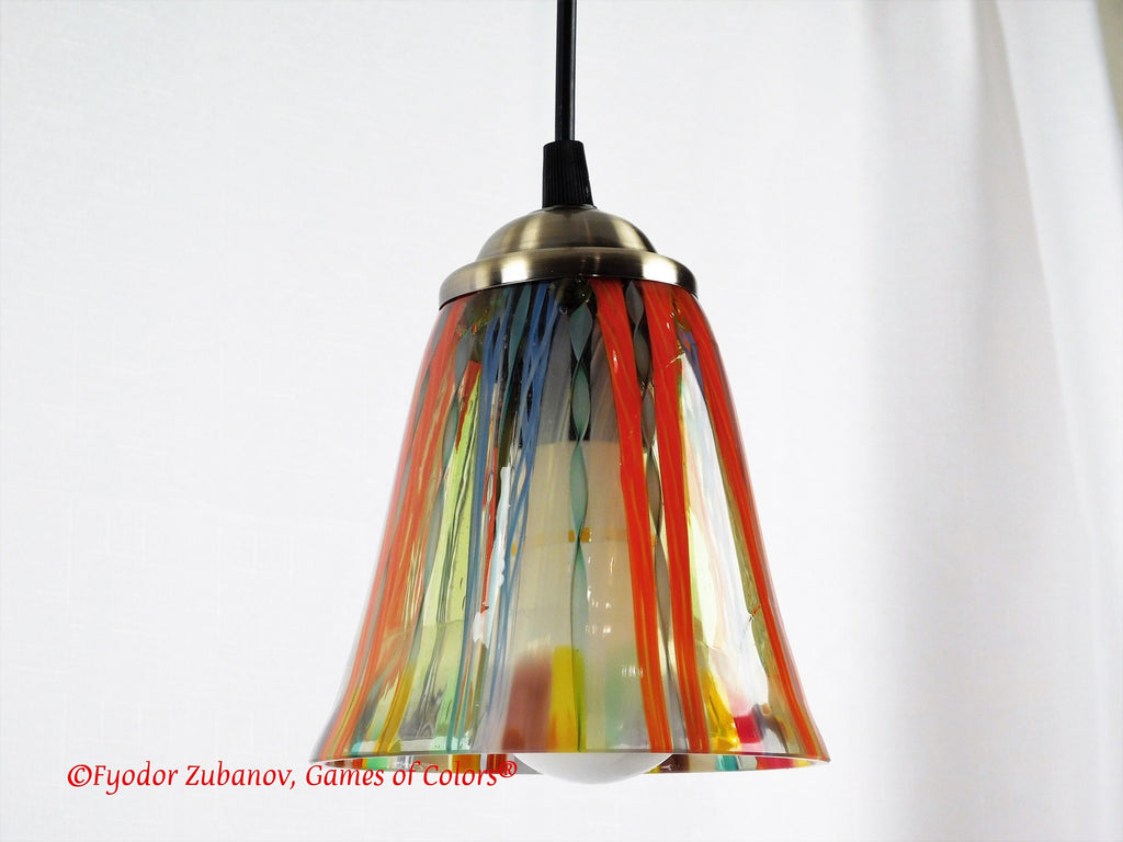 Fused Glass Pendant Light: "After Rain" Art Glass Lamp