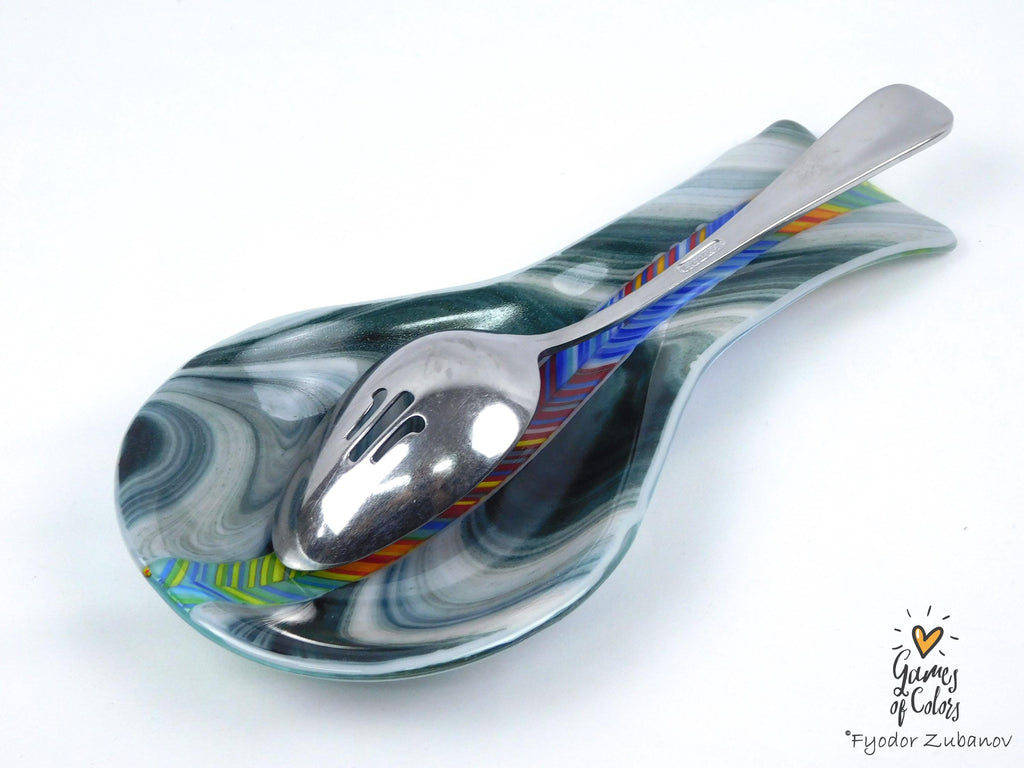 A fused glass decorative spoon rest "Ocean Whisper"