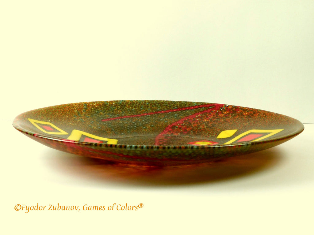 Fused Glass Platter: Amber Mill Murrine Centerpiece (15.5")
