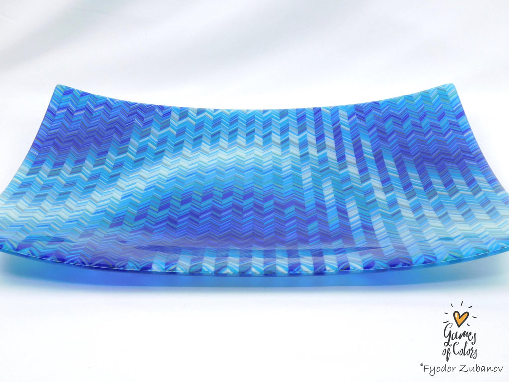 Bluewave Sonata – Fused Glass Ocean‑Inspired Centerpiece Plate