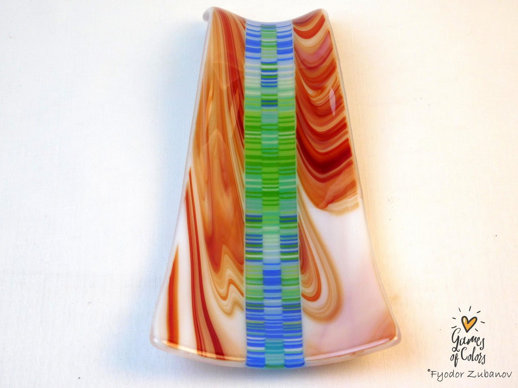 Hand-Crafted Fused Glass Spoon Rest Texas; Kitchen Accent; utensil holder