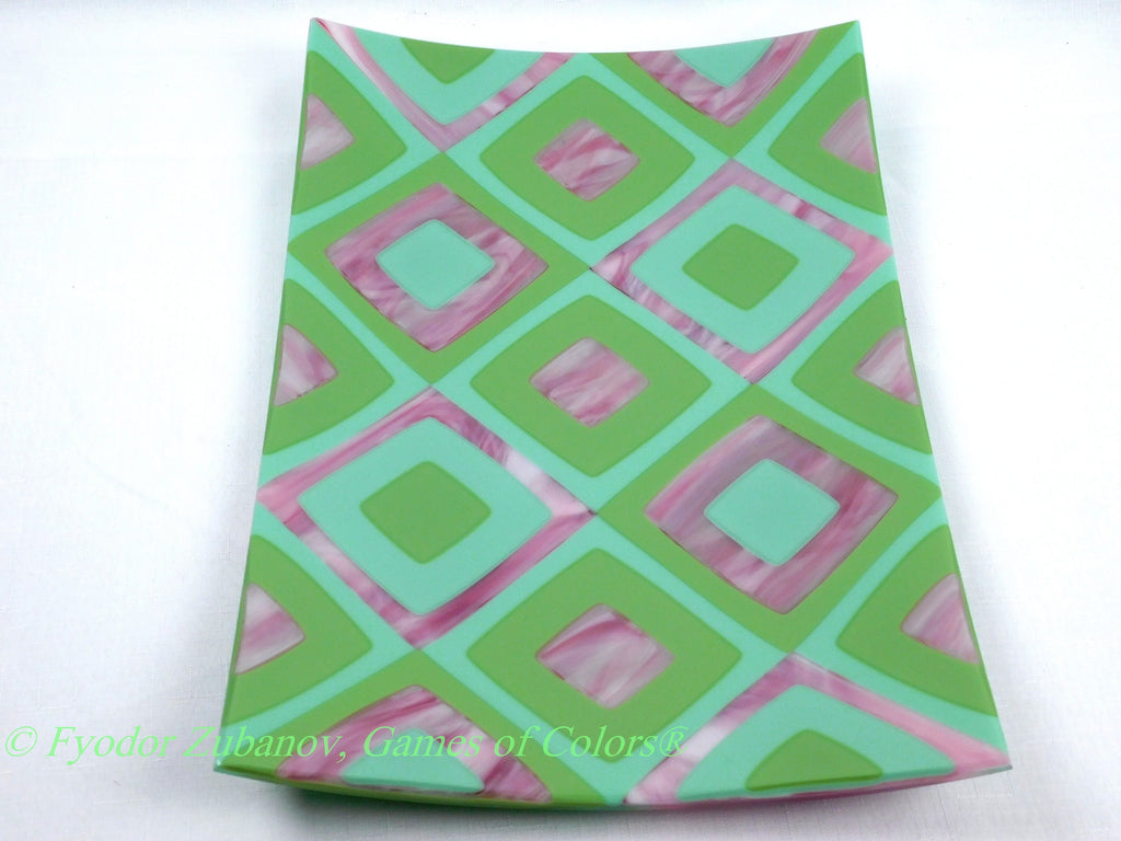 A rectangular fused glass platter "Sakura"; Decorative Plate; Centerpiece; shallow plate