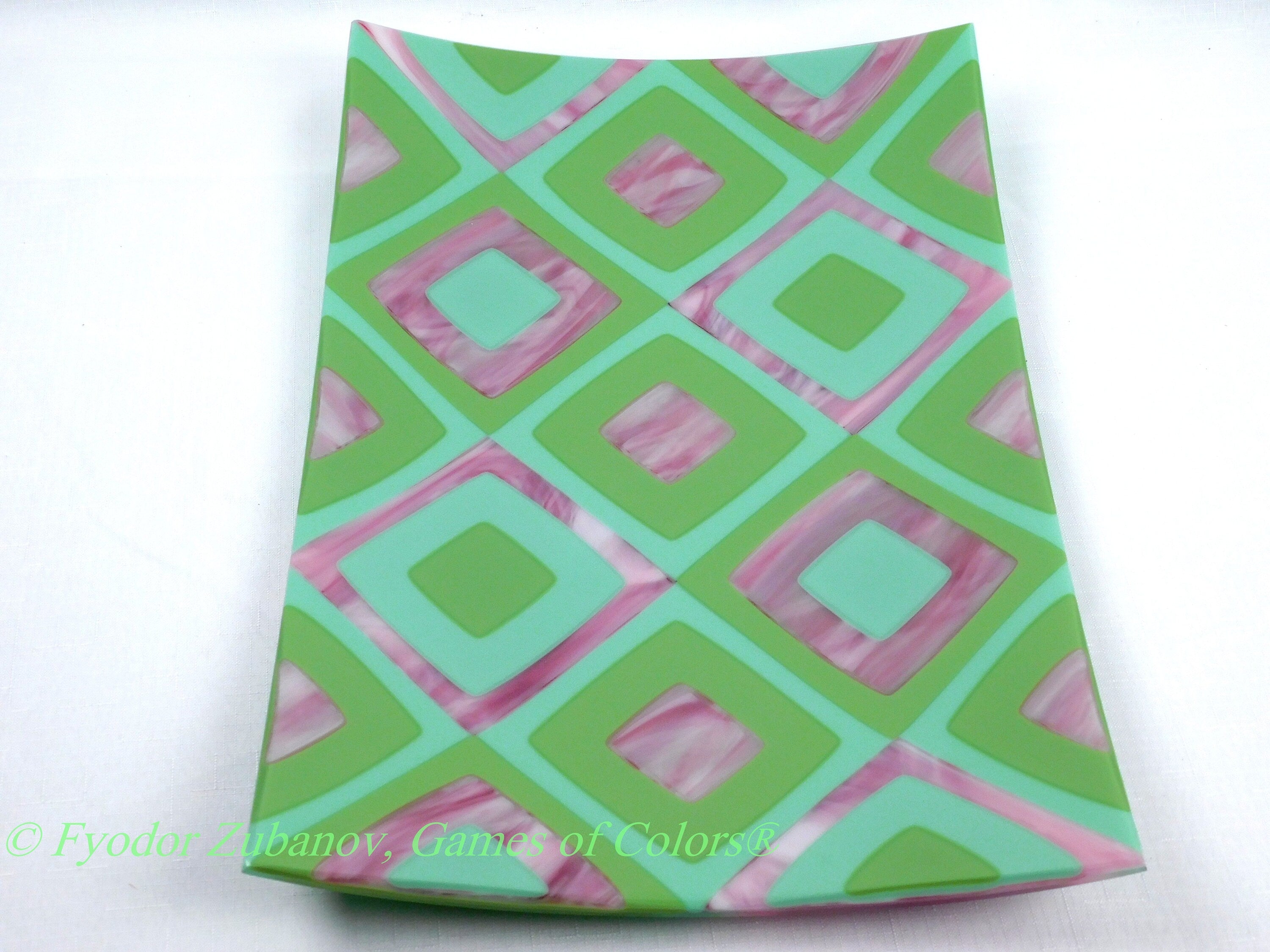 A rectangular fused glass platter "Sakura"; Decorative Plate; Centerpiece; shallow plate