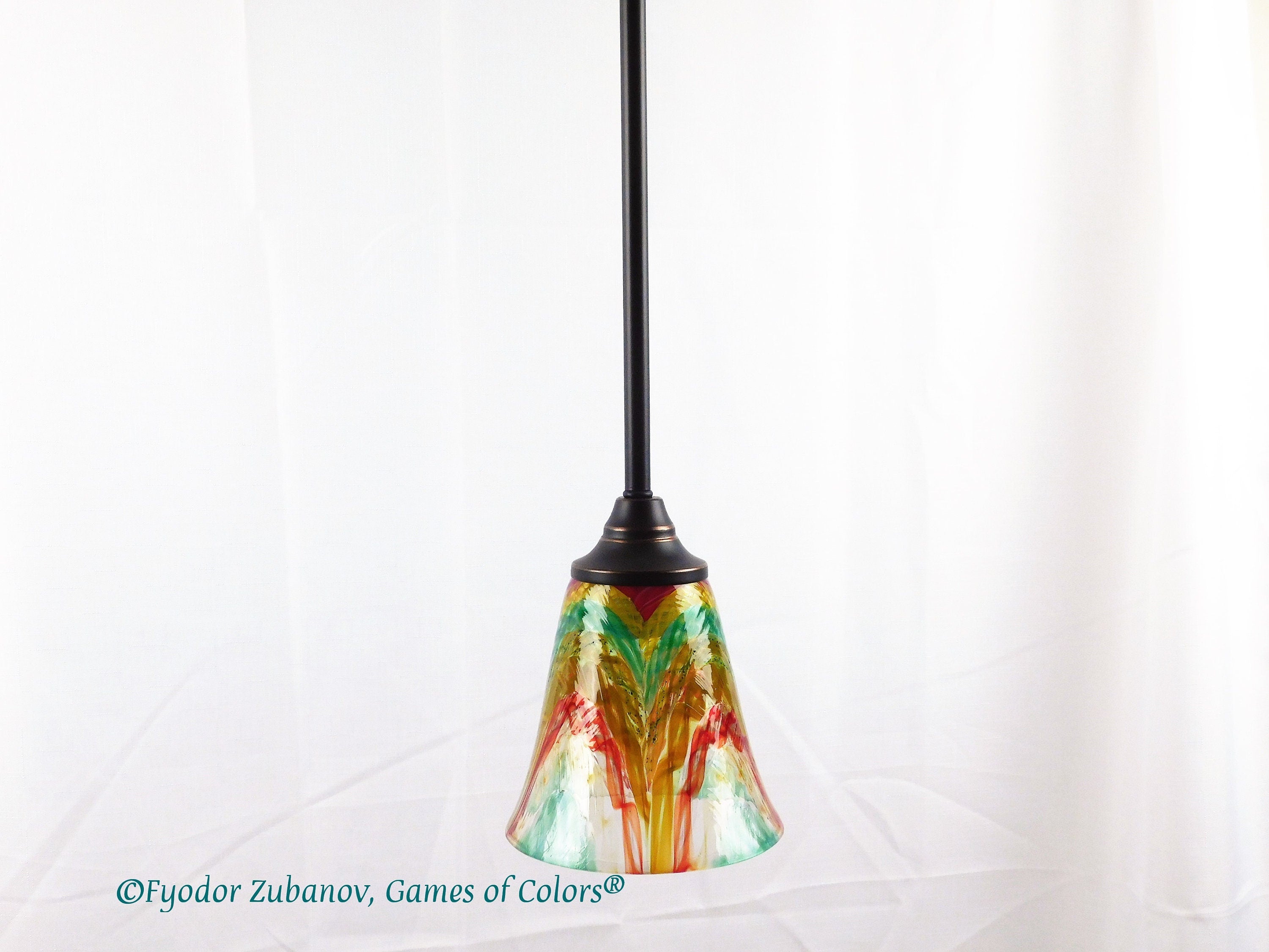 Fused Glass Pendant Light: Colorful Art Glass, Black Cord